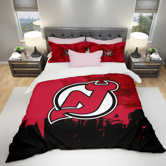 New Jersey Devils Bedding Set Net Pattern Grunge Style  - NHL