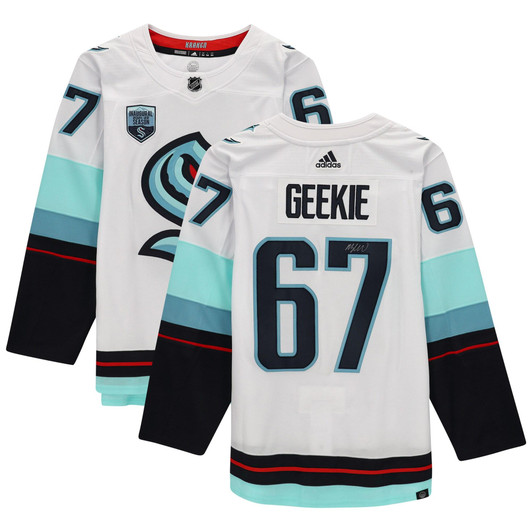 Morgan Geekie Seattle Kraken Fanatics  Autographed adidas Jersey with Inaugural Season Patch - White