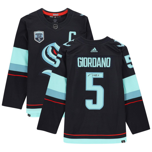 Mark Giordano Seattle Kraken Fanatics  Autographed Deep Sea Blue adidas  Jersey with Inaugural Season Jersey Patch