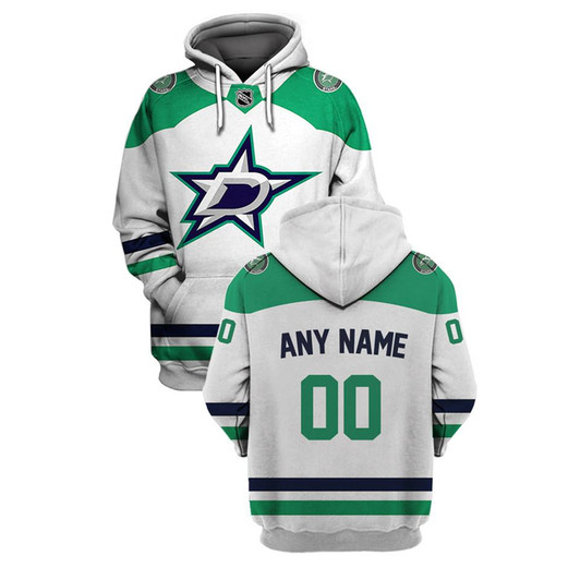 Dallas Stars #00 3D Personalized White Jersey Style Gift With Custom Number Name For Stars Fans Hoodie