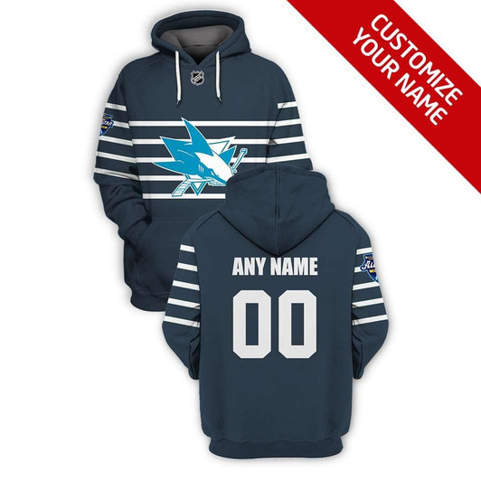 San Jose Sharks #00 3D Personalized Blue Jersey Style Gift With Custom Number Name For Sharks Fans Hoodie