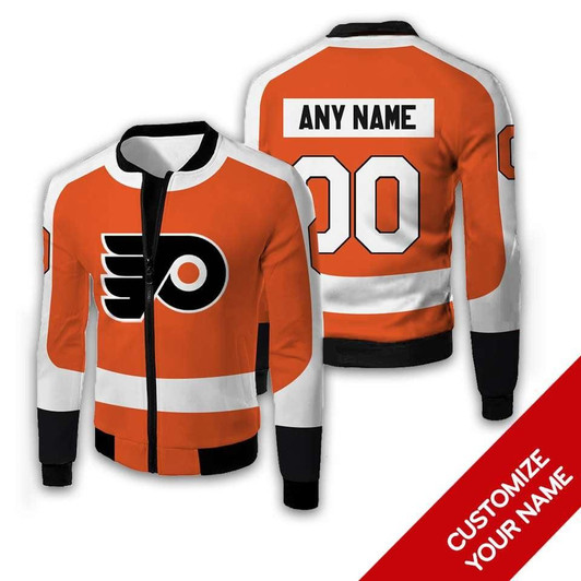Philadelphia Flyers #00 Personalized Orange Jersey Style Gift With Custom Number Name For Flyers Fans Fleece Bomber Jacket