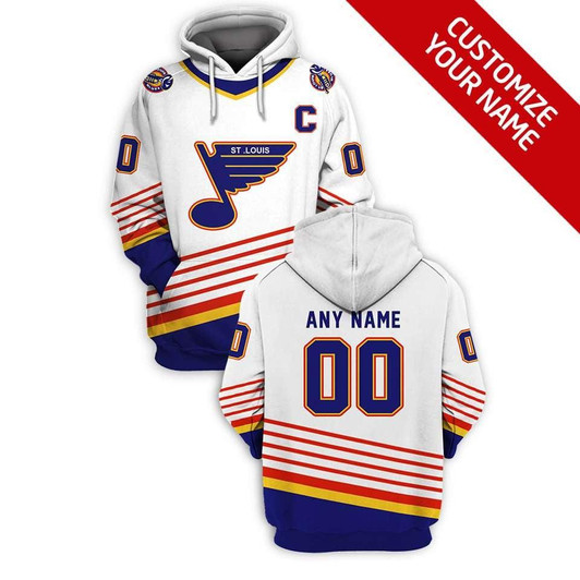 St. Louis Blues #00 3D Personalized White Jersey Style Gift With Custom Number Name For Blues Fans Hoodie