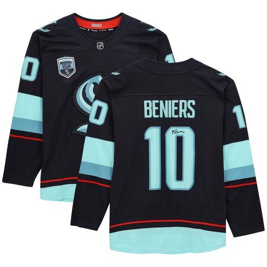 Matt Beniers Seattle Kraken Fanatics  Autographed Fanatics Breakaway Jersey - Deep Sea Blue