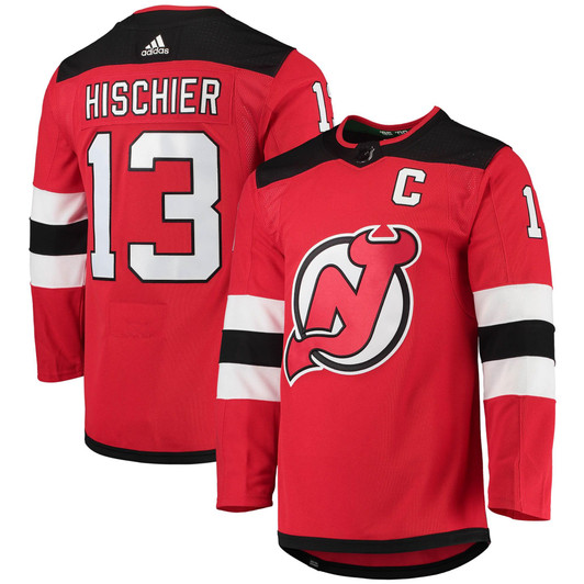 Nico Hischier New Jersey Devils adidas Home Captain Patch Primegreen  Pro Player Jersey - Red