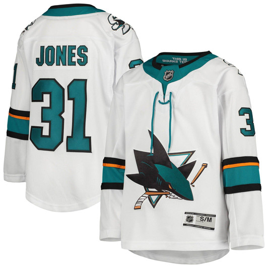 Youth San Jose Sharks Martin Jones White Away Player Jersey gift for San Jose Sharks fans