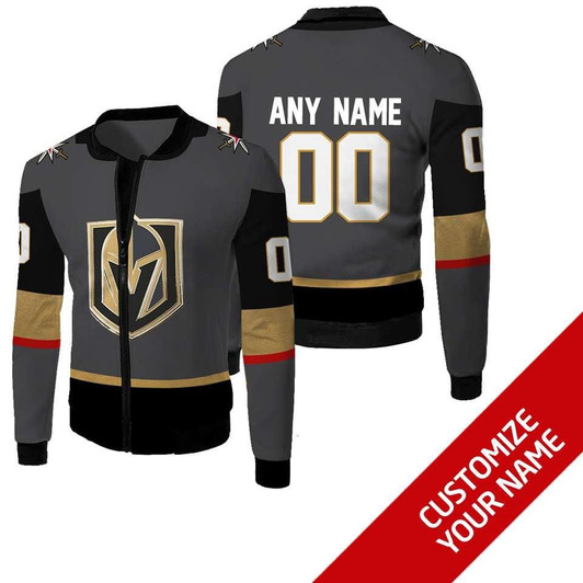 Vegas Golden Knights Nhl Hockey Team Black Personalized Number Name Jersey Style Gift For Golden Knights Fans Fleece Bomber Jacket