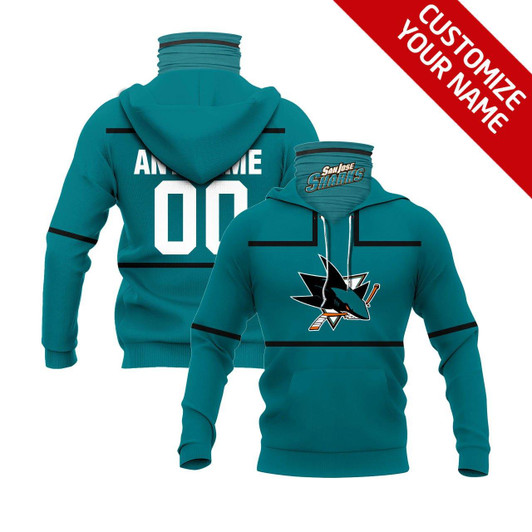 San Jose Sharks Mlb Baseball Team Logo Deep Teal Jersey Style Gift With Custom Number Name For Sharks Fans Masked Hoodie