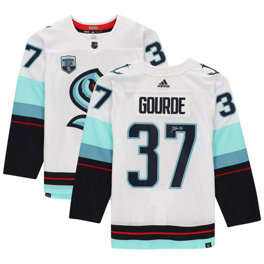 Yanni Gourde Seattle Kraken Fanatics  Autographed White adidas  Jersey with Inaugural Season Jersey Patch