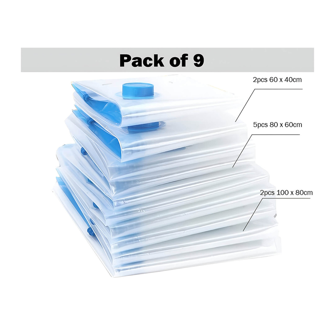 9 Pack Space Saver Vacuum Sealer Storage Bag Kit, 2 Large, 5