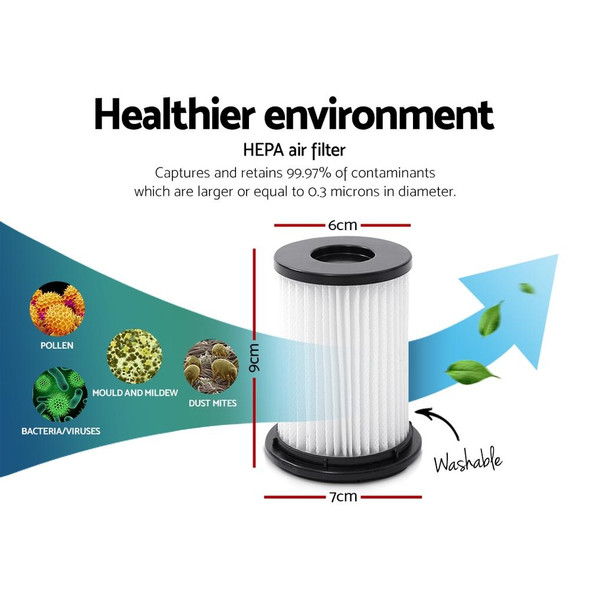 3x HEPA filters for Devanti 150W cordless vacuum cleaner