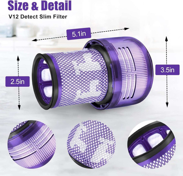4 Filters For Dyson V12 Detect Slim Vacuum Cleaners, HEPA
