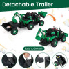 Kids 12v Green & Black 4 -1 Tools Ride On Tractor, Digger & Trailer