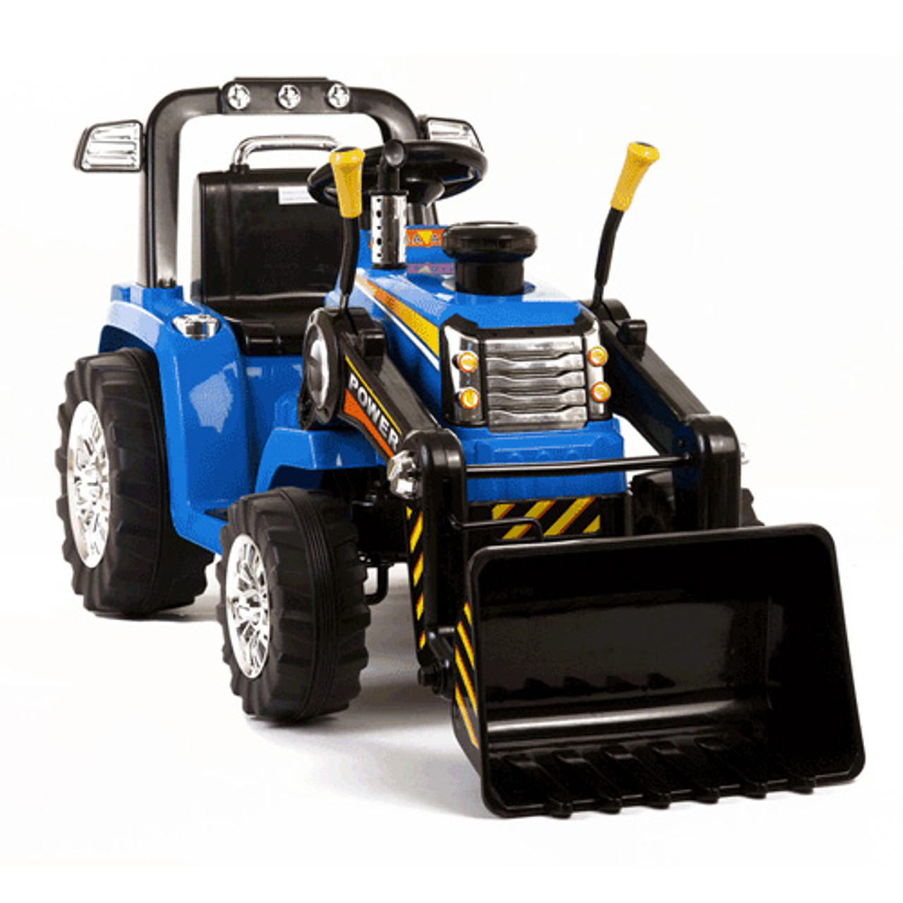 Kids Blue 12v Ride On Digger Tractor with Sounds & Front Scoop