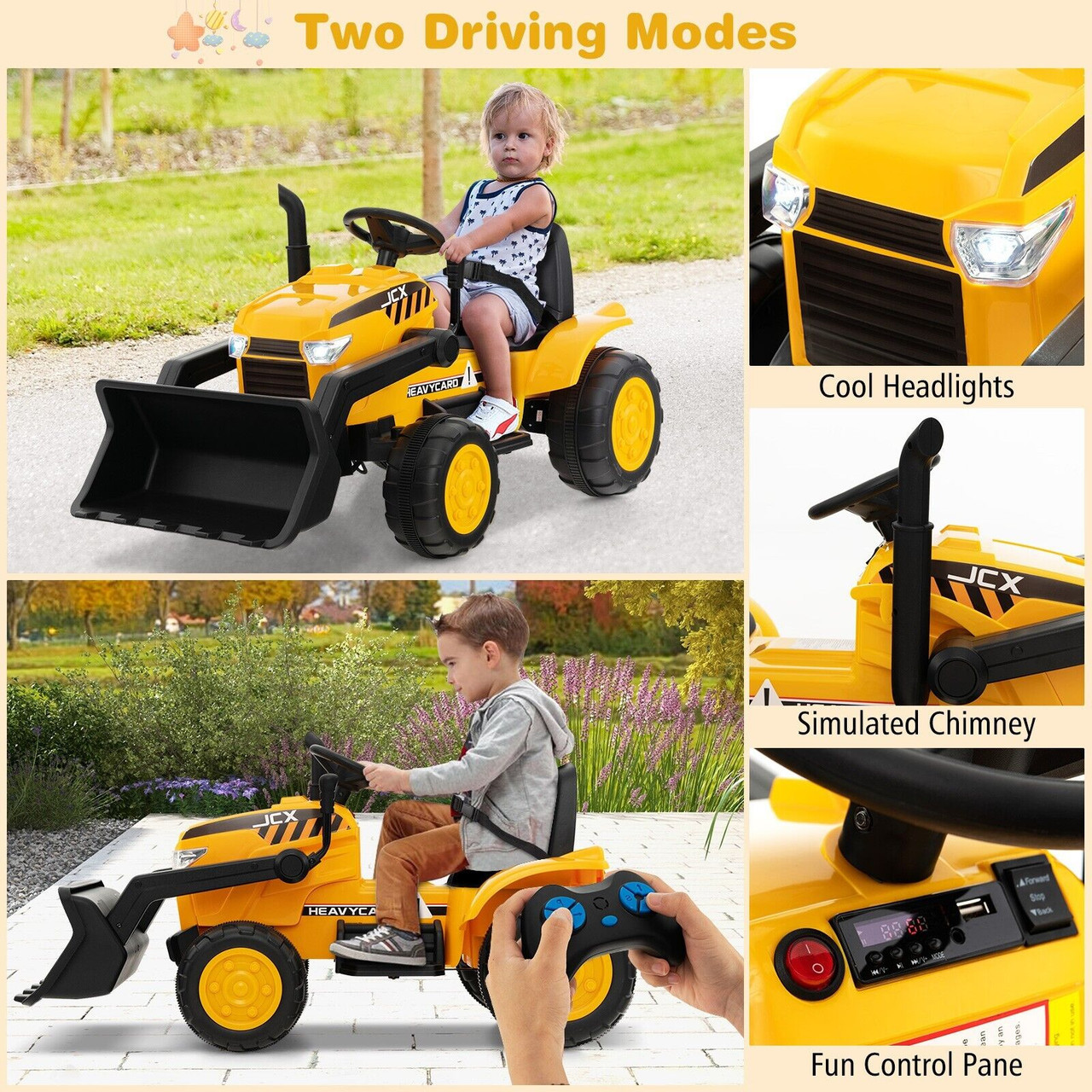 Kids CAT Style 12v Motorized Ride On Digger Front Scoop & Remote - Kids ...