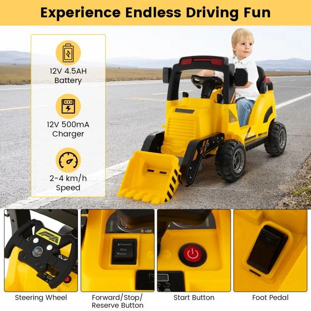 Kids 12v Yellow Battery Powered Sit-in Digger Tractor Kids