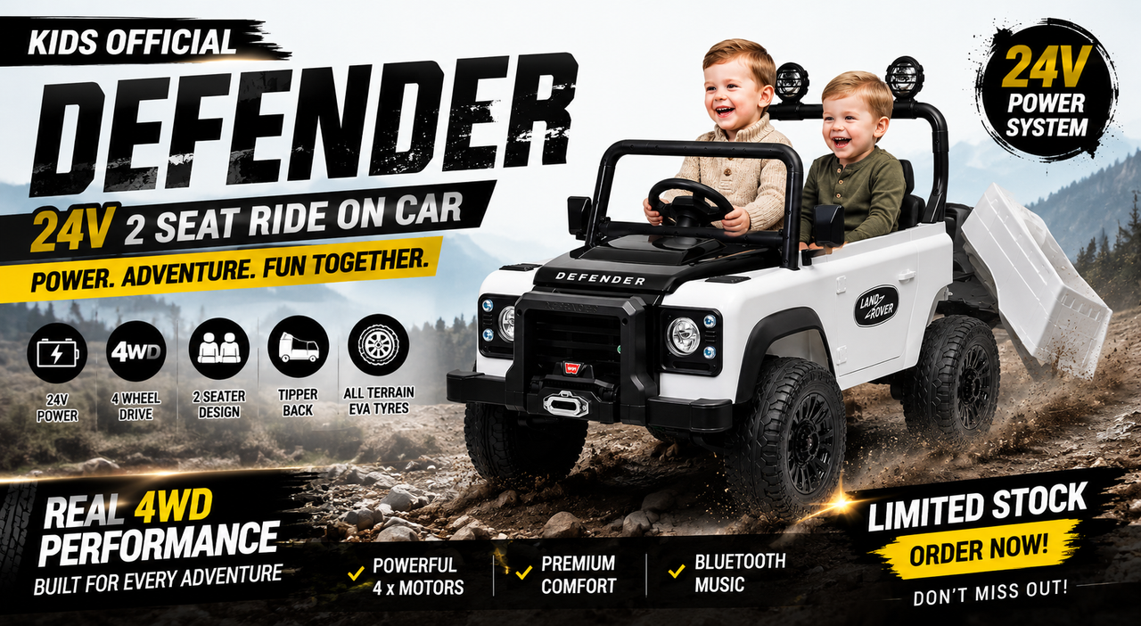 Defender Sitting Kids 24v Official 2 Seat Sit-in White Chopped Land Rover Defender ...