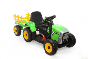 Green 12v Sit-on John Deere Style Tractor & Trailer Set & Remote