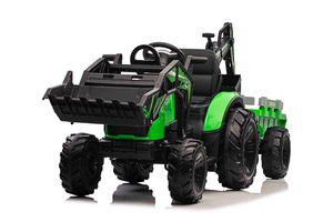 Kids 24V Battery Powered Tractor Digger with Graber & Trailer green