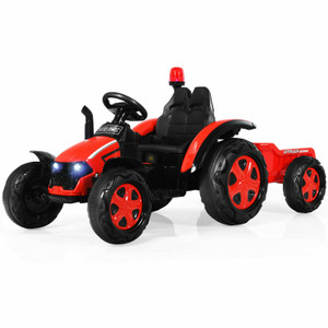 Child's Red 12 Volt Big-Wheel Tractor & Trailer With Remote Control 