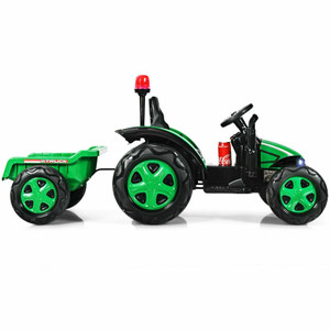 Children's Green 12 Volt Big-Wheel Tractor & Trailer With Remote Control 