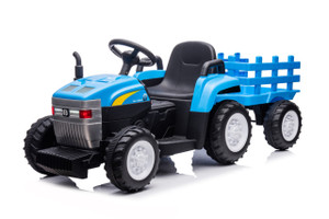 Blue 12v Battery Powered New Holland Ride-On Tractor Trailer Toy