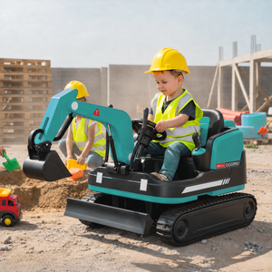 Blue 24V Kids Electric Ride-On Digger 360° Construction Excavator
