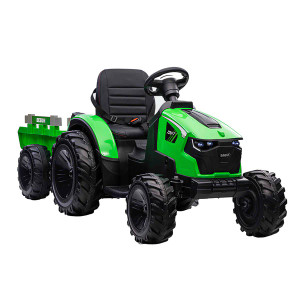 Kids Green 24v Battery Powered Harvester Sit-on Tractor & Trailer