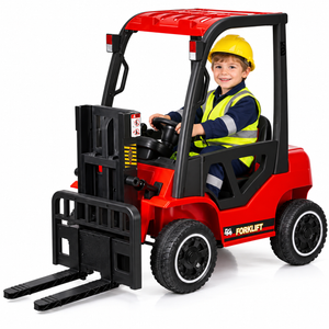 Kids 12v Red Battery Powered Ride-in Working Fork Lift Truck Toy