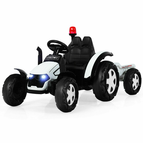 Kids White 12 Volt Large Big Wheel Tractor & Trailer & Remote Control Kids White 12 Volt Large Big Wheel Tractor & Trailer & Remote Control
