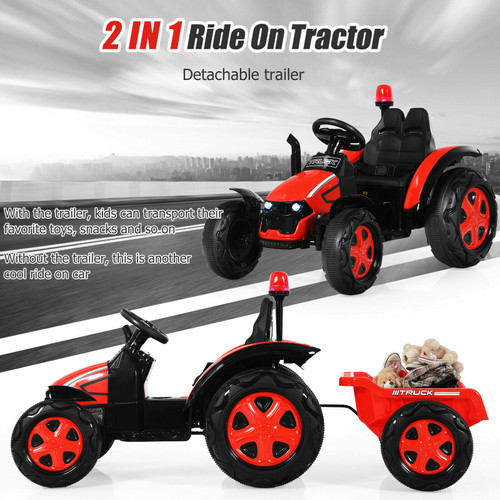 Child's Red 12 Volt Big-Wheel Tractor Trailer With Remote