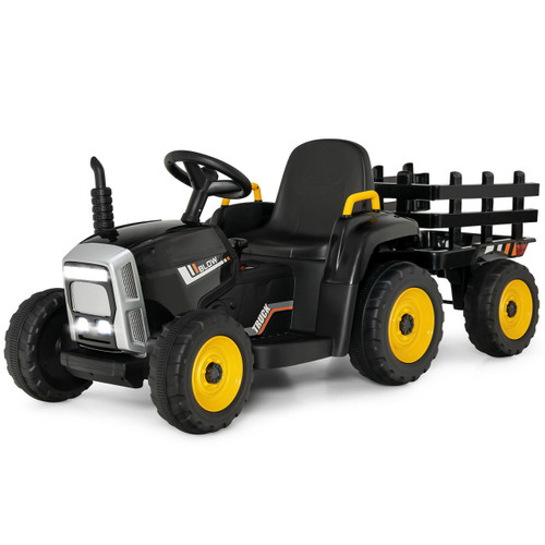 12v Child's Black Ride-in Electric Tractor & Trailer
