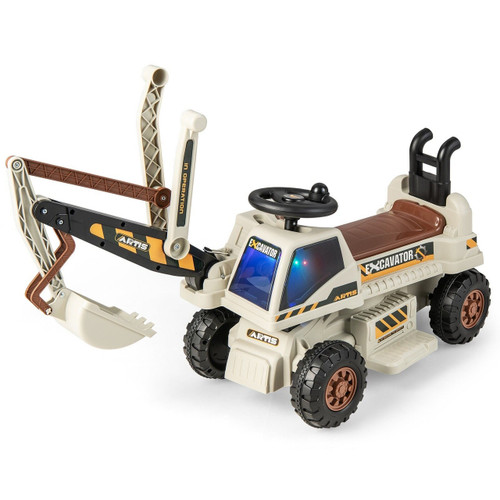 Kids White 6v Electric Sit On Farm Excavator With Swivel Seat Kids White 6v Electric Sit On Farm Excavator With Swivel Seat