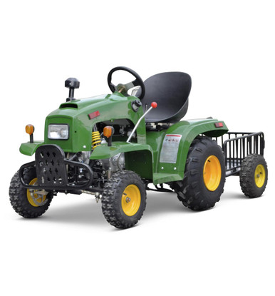 Green JD Style Kids Petrol Ride-on Tractor Stroke Trailer