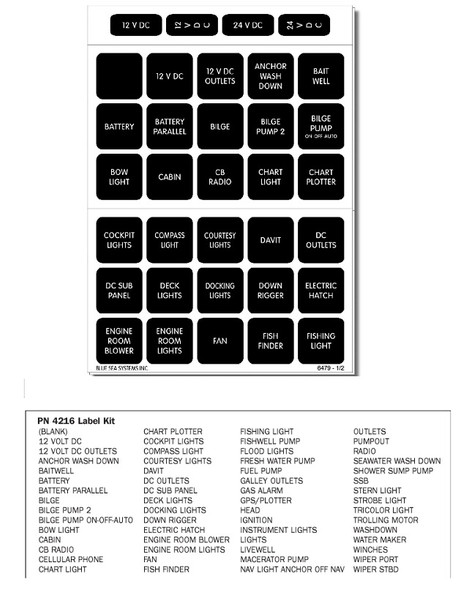 Blue Sea 4216 Label Kit DC H2O 60 Square Black 4216-BSS Blue Sea 4216 Label Kit DC H2O 60 Square Black 4216-BSS
