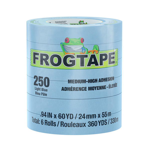 FrogTape CP 250 Medium-High Adhesion Masking Tape - 24MM x 55M x 6-Pack - Light Blue - Rated for 250&deg;F 105327