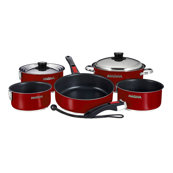 Magma Nestable 10 Piece Induction Non-Stick Enamel Finish Cookware Set - Magma Red A10-366-MR-2-IN