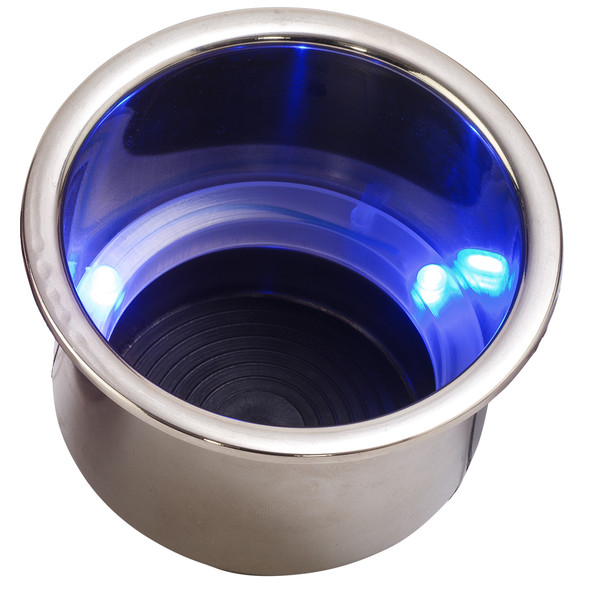 Sea-Dog LED Flush Mount Combo Drink Holder w/Drain Fitting - Blue LED 588074-1