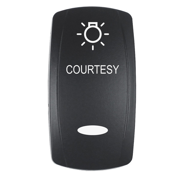 Pacer Actuator - 'COURTESY' f/V Series Contura Switches - Black - Laser Etched (Top/Bottom Light) EV2LE-CTSY