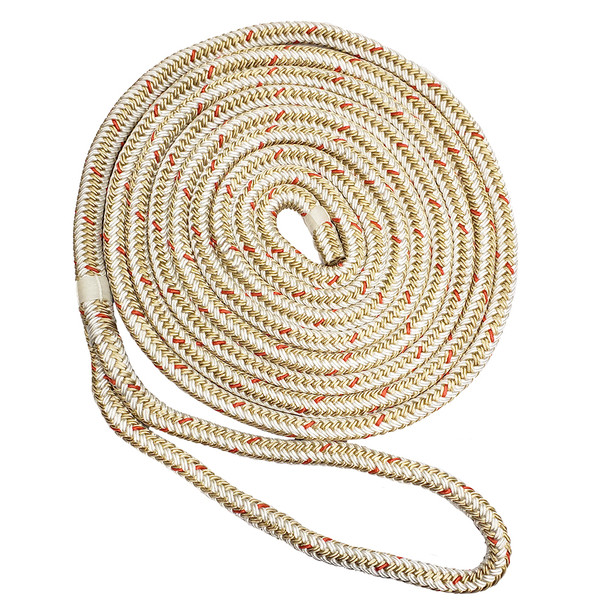New England Ropes 5/8" Double Braid Dock Line - White/Gold w/Tracer - 35&#39; C5059-20-00035