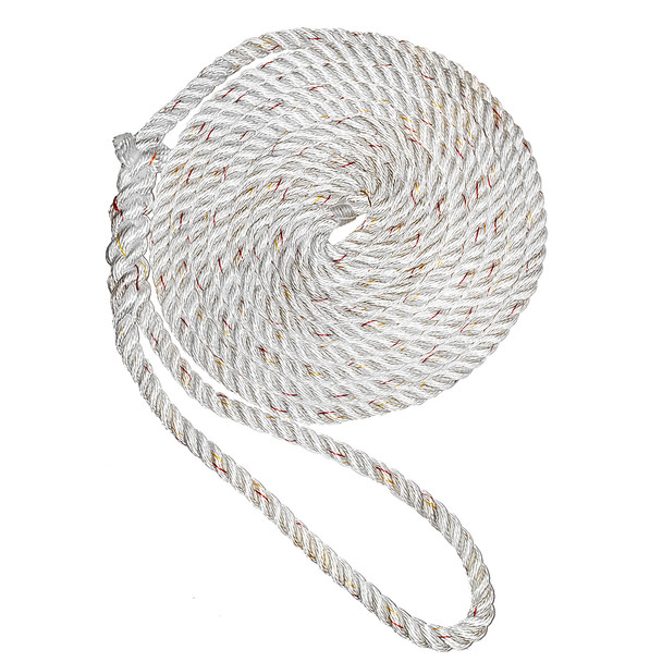 New England Ropes 1/2" Premium 3-Strand Dock Line - White w/Tracer - 15&#39; C6050-16-00015