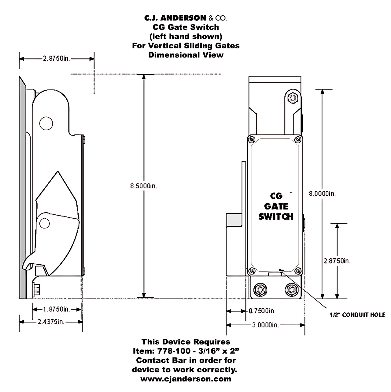 Switch Gate Number CG Gate Switch - 1 Normally Open Contact