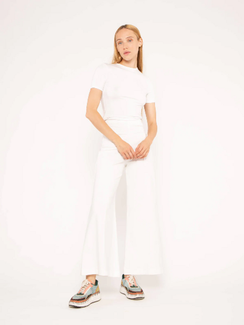 Off-white Ponte Knit Wide Leg Pant: Cropped