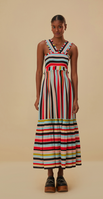 COLOR STRIPES SLEEVELESS MAXI DRESS