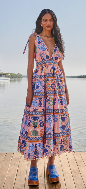 SEASHELL TAPESTRY PINK MIDI DRESS