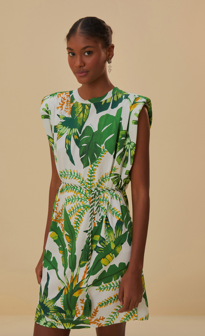TROPICAL FOREST OFF-WHITE T-SHIRT DRESS