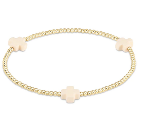 Signature cross gold pattern 2mm bead bracelet Off-White