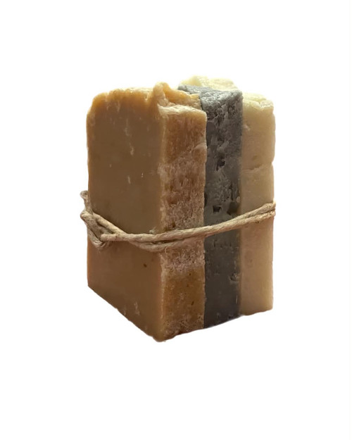 Ole School Lye Soap: Beef Tallow, Coconut Oil, Palm Oil, & Olive Oil.

Activated Charcoal Slice, Turmeric Slice & Regular Slice

All unscented.