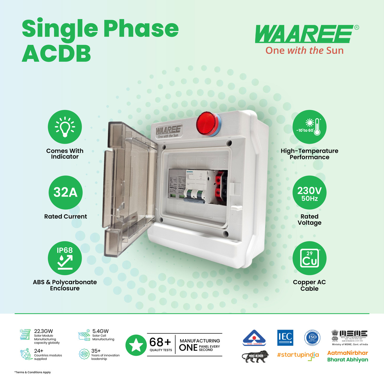 WAAREE 1-6 kW Single Phase AC Distribution Box (ACDB)