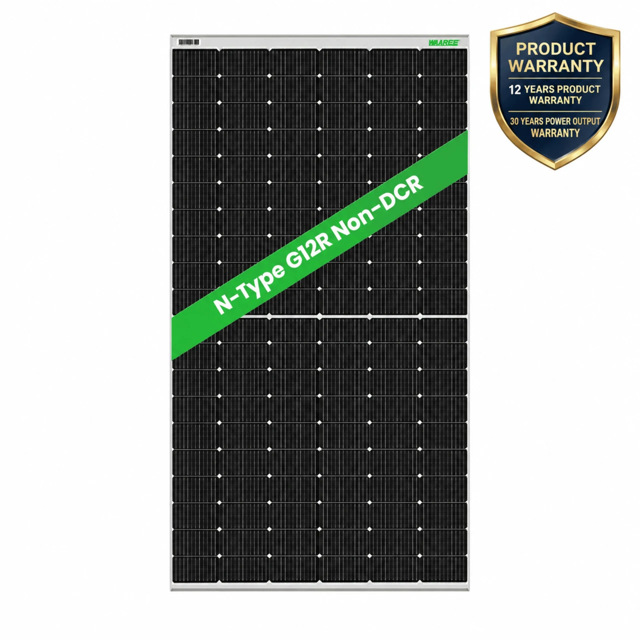 WAAREE 615Wp  144Cells 24 Volts  G12R N-Type Framed Dual Glass Bifacial Non-DCR Solar Module